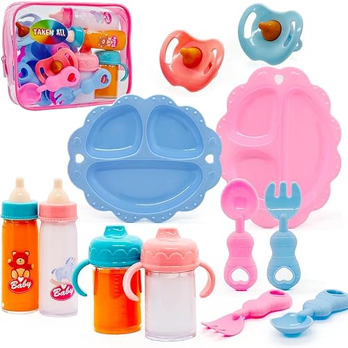 Accesorios para muñecas de bebé, juego de botellas mágicas de jugo de leche que desaparecen, tazas para sorber con chupetes, cuenco, cucharas,