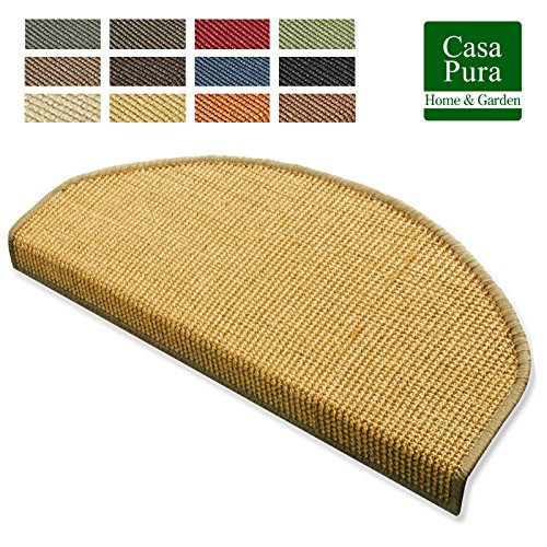 casa pura Premium Sisal Treads - Sisal Stair Tread Mats | 15 Piece Set | Non-Slip & Adhesive | Natural - 17x56cm (Semi-Circle)