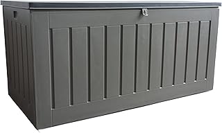 Olsen & Smith 830L MASSIVE Capacity Outdoor Garden Storage Box Plastic Shed - Weatherproof & Sit On with Wood Effect Chest (830 Litre, Anthracite)