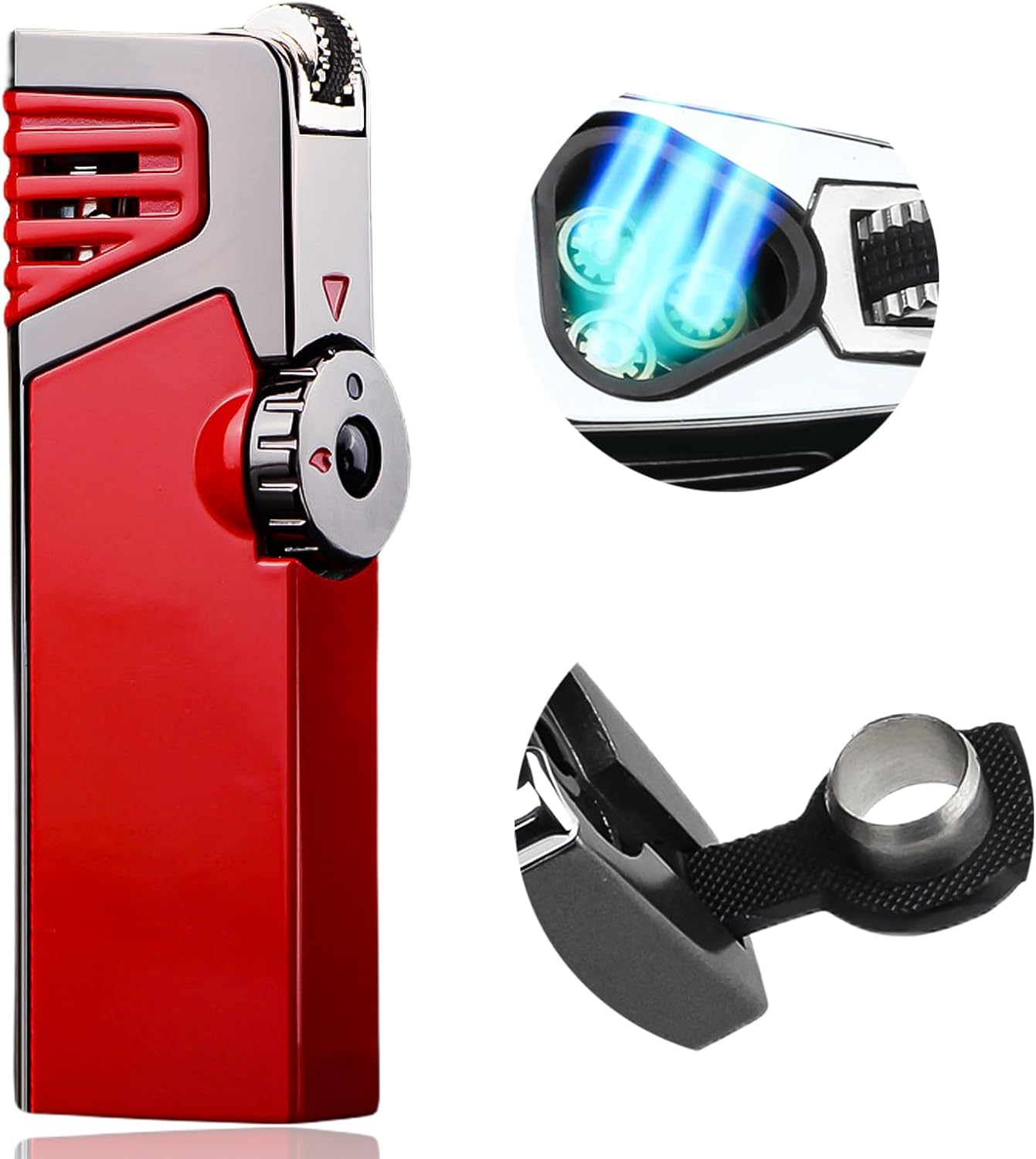 WEQTETJU Portable Flint Lighter, Metal Triple Jet Torch Lighter, Refillable Jet Lighters, Unique Gifts for Men Lighters for Candle Hiking Gear(No Butane Fuel) (#5)