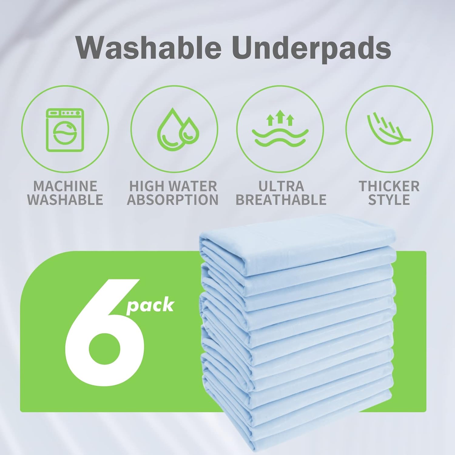 Washable Quick Dry Underpads Incontinence Bed Pads Reusable Waterproof Chucks Pads Hospital Bed Pads for Kids Adult Pee Pad for Dog Cat Pet Training 6 Pack 30" x 34"Blue/Green
