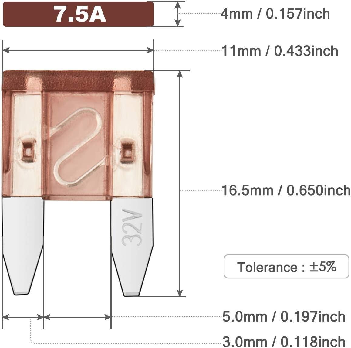 Chanzon 7.5A Mini Blade Fuse ATM/APM 10Pcs 7.5 Amp 32V Auto Fuses Fast Blow for Automotive Car RV Truck SUV : Automotive