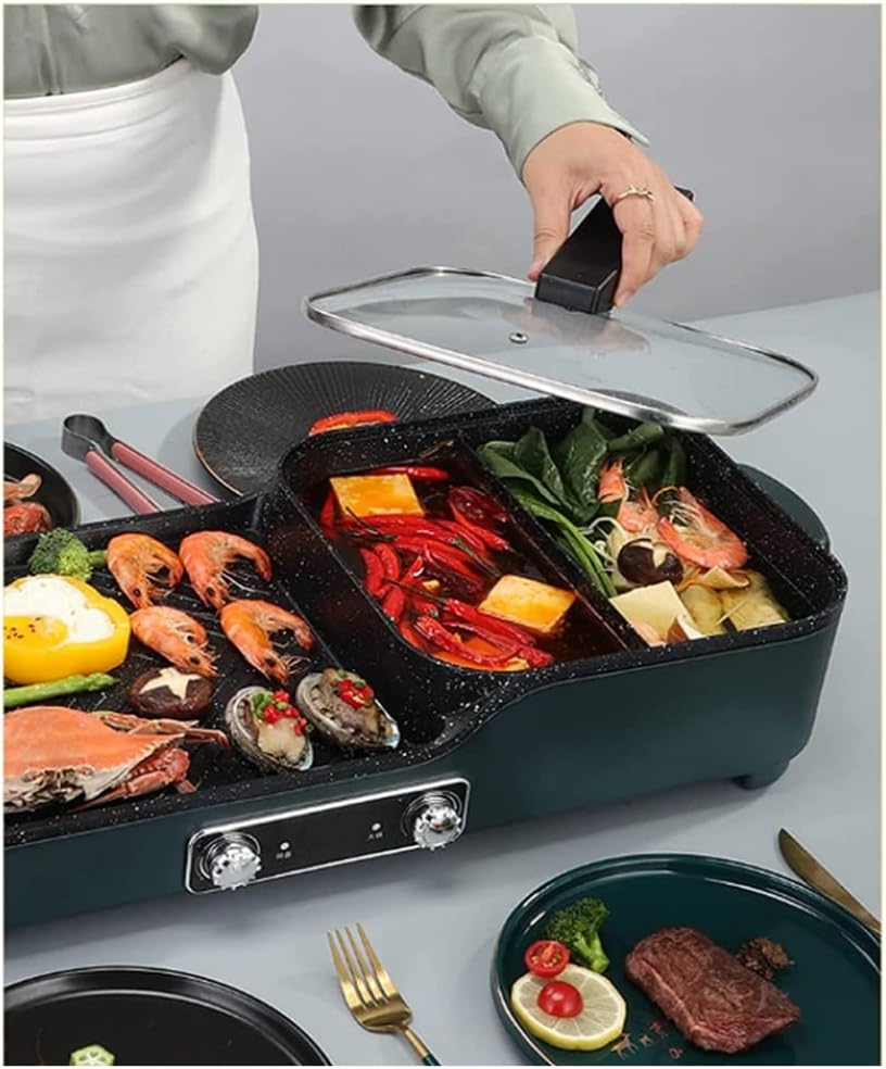2 in 1 Portable Electric Hot Pot Grill Multifunctional Grilled Shabu-shabu BBQ for Korean BBQ Grill Steaks Family Gathering Party