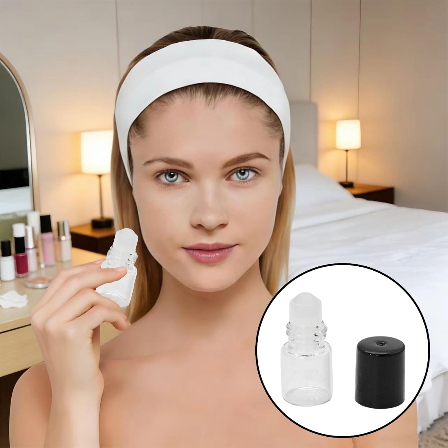 25 Pcs Glass Mini Roll on Bottles with Black Cap, Empty Essential Oil Roller Ball Bottles Sample Vials, Refillable Cosmetic Bottle for Travel/Aromatherapy/DIY Enthusiasts