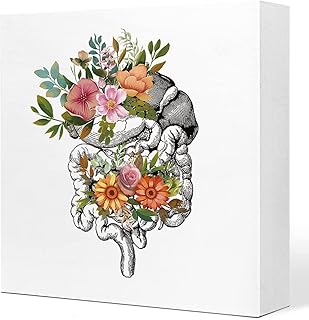 Ruvoty Flower Digestive Tract Anatomy Art Wooden Sign, Desk Decor, Rustic Floral Stomach Wood Block Sign, Perfect for Home, Hospital, Clinic, Office