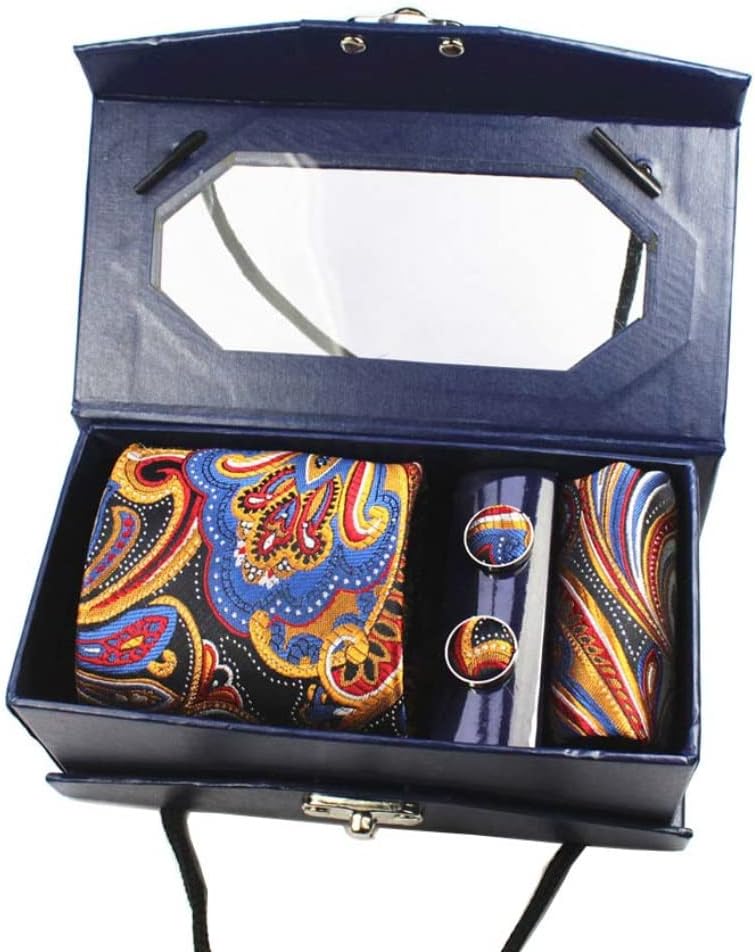 Wedding Party Men Gift Tie Set with Gift Box Solid Necktie Hanky Cufflinks Sets