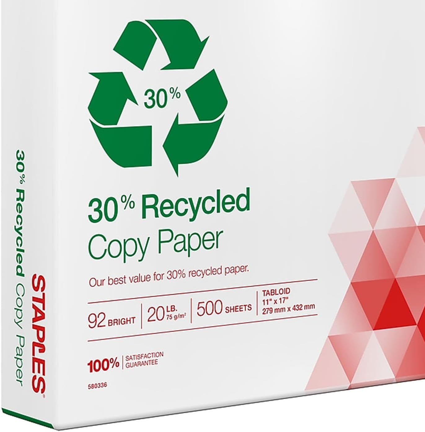 Staples 30% Recycled 11x17 Paper 20 lbs 92 Bright 500/Ream, For Office, School & Home