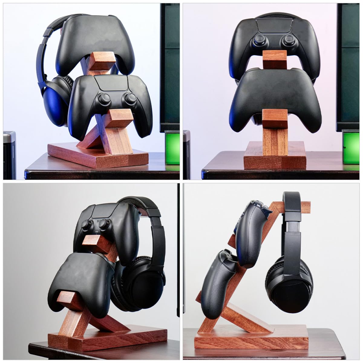 Supporto per Controller di Gioco in Legno Marrone Organizer da Scrivania per Cuffie e Gamepad Rack Multifunzione per Console di Nuova Generazione Accessorio per Area Gaming