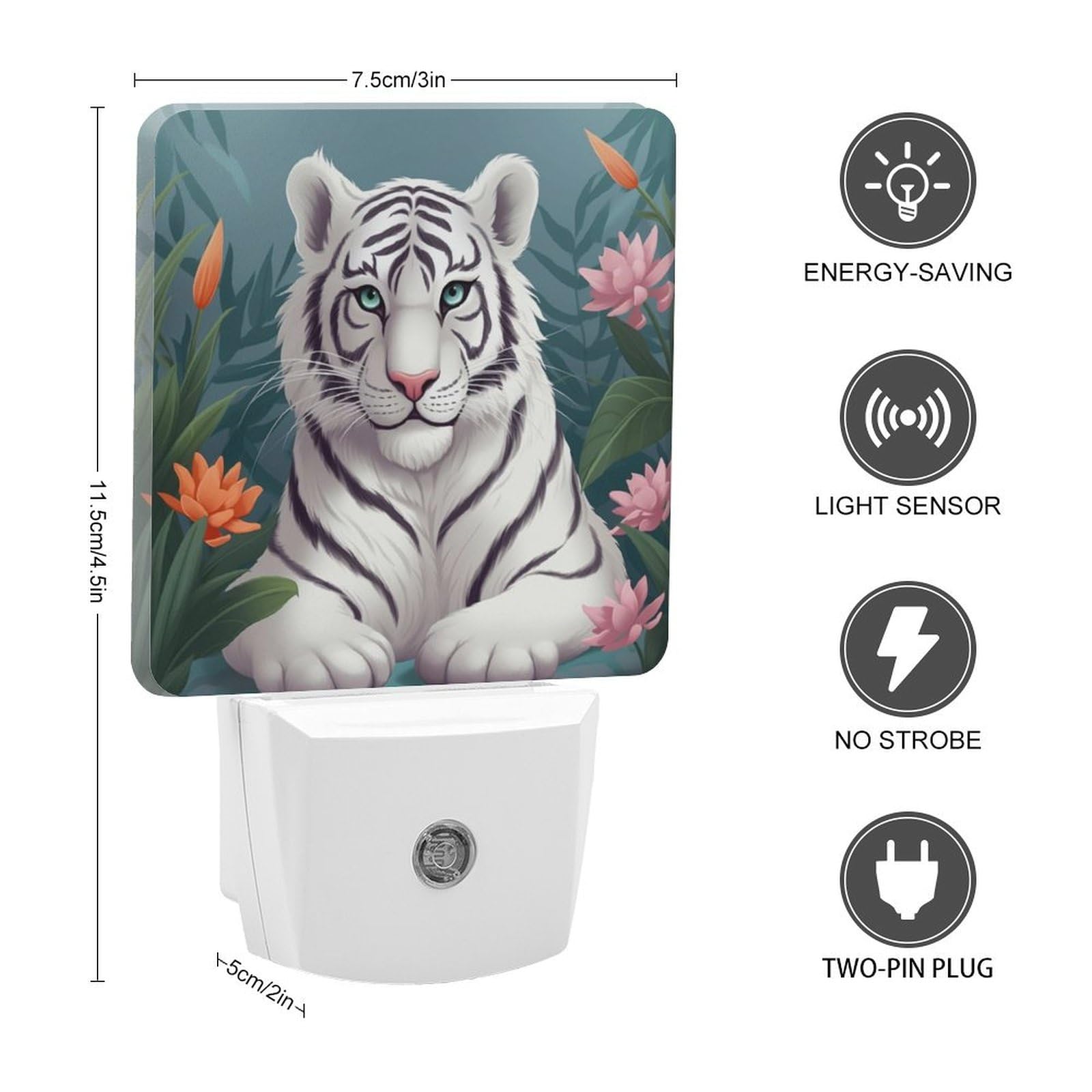 FZMVSLH LED Night Light Cute White Tiger Night Lights Plug Into