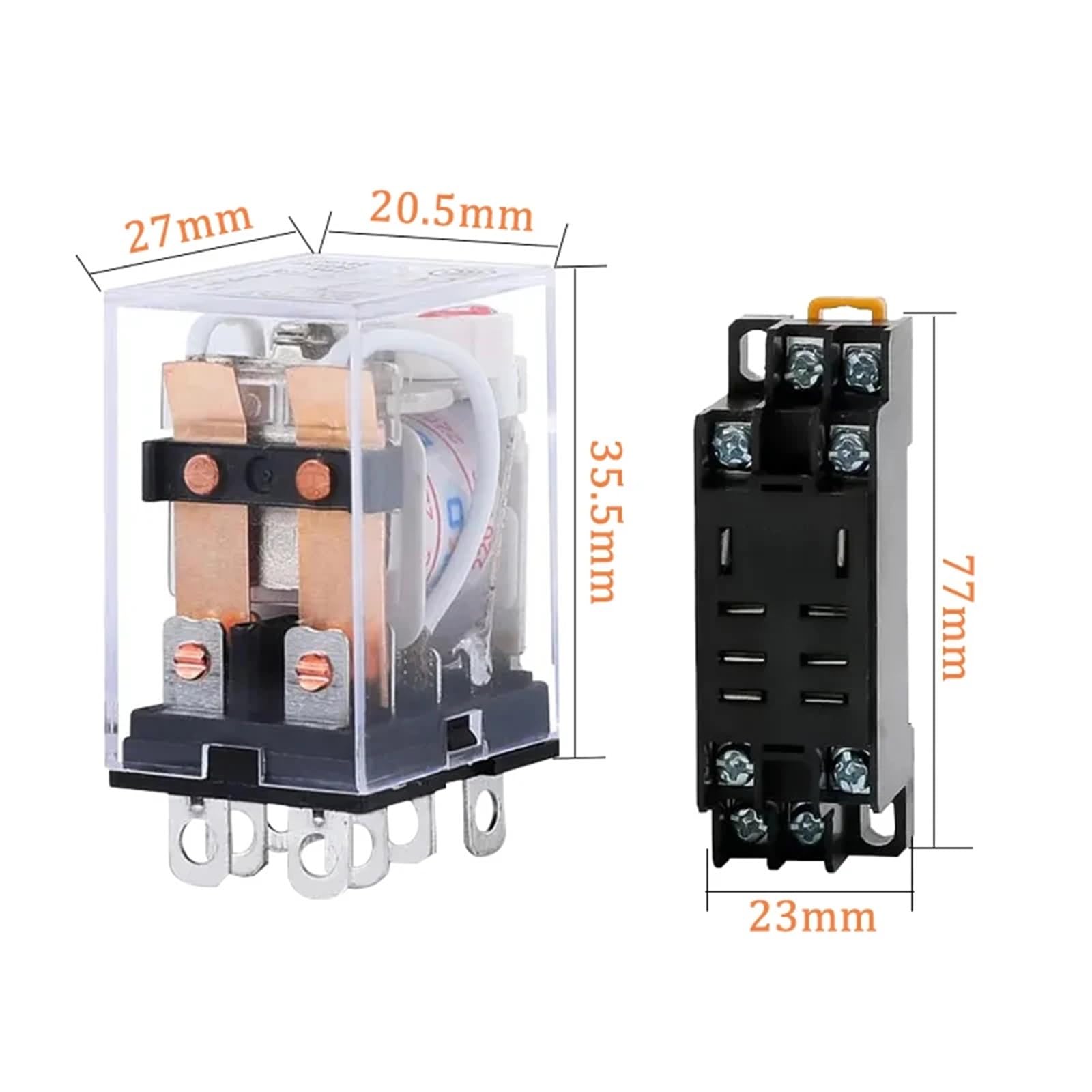 Relé de potencia de bobina HH62P de 5 piezas LY2NJ DPDT, relé miniatura de 8 pines con base de zócalo, CC 12 V, CC 24 V, CA 110 V, CA 220 V, 10 A, serie JQX-13F(DC (5Pcs),24V With Base)