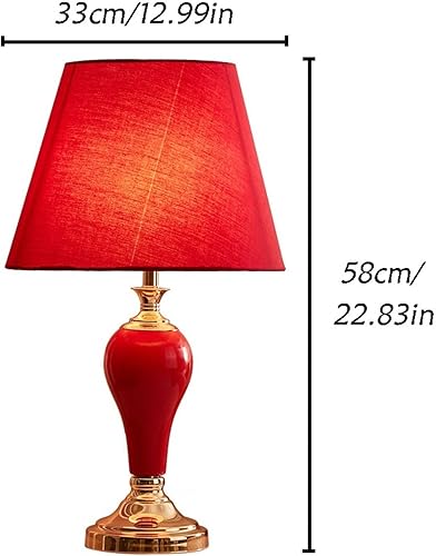 Miniatura 2 de BGGJJ Lamp for Desk 22.83 Inch Red Bedside Lamp Retro Ceramic Table Lamp Night Light Indoor Home Decor Reading Lamp Desk Lamps for Home Office(B)