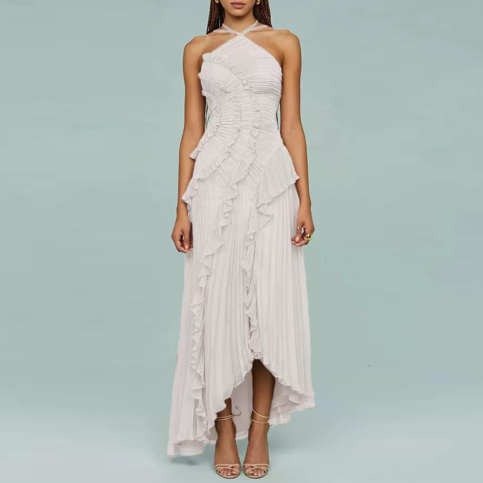 Robe longue plissée à bords lotus pour femme, dos nu, asymétrique à volants, robe de bal formelle, robe de bal de fin d'année, robe formelle pour invitée de mariage