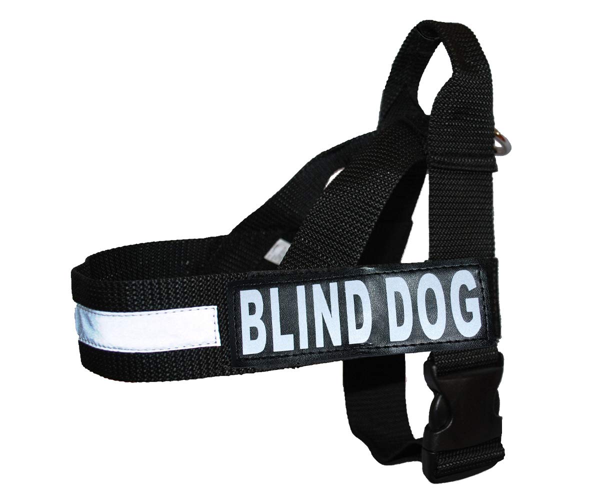 BLIND DOG Nylon Strap Service Dog Harness No Pull Guide Assistance comes with 2 reflective BLIND DOG removable patches. Please measure your dog before