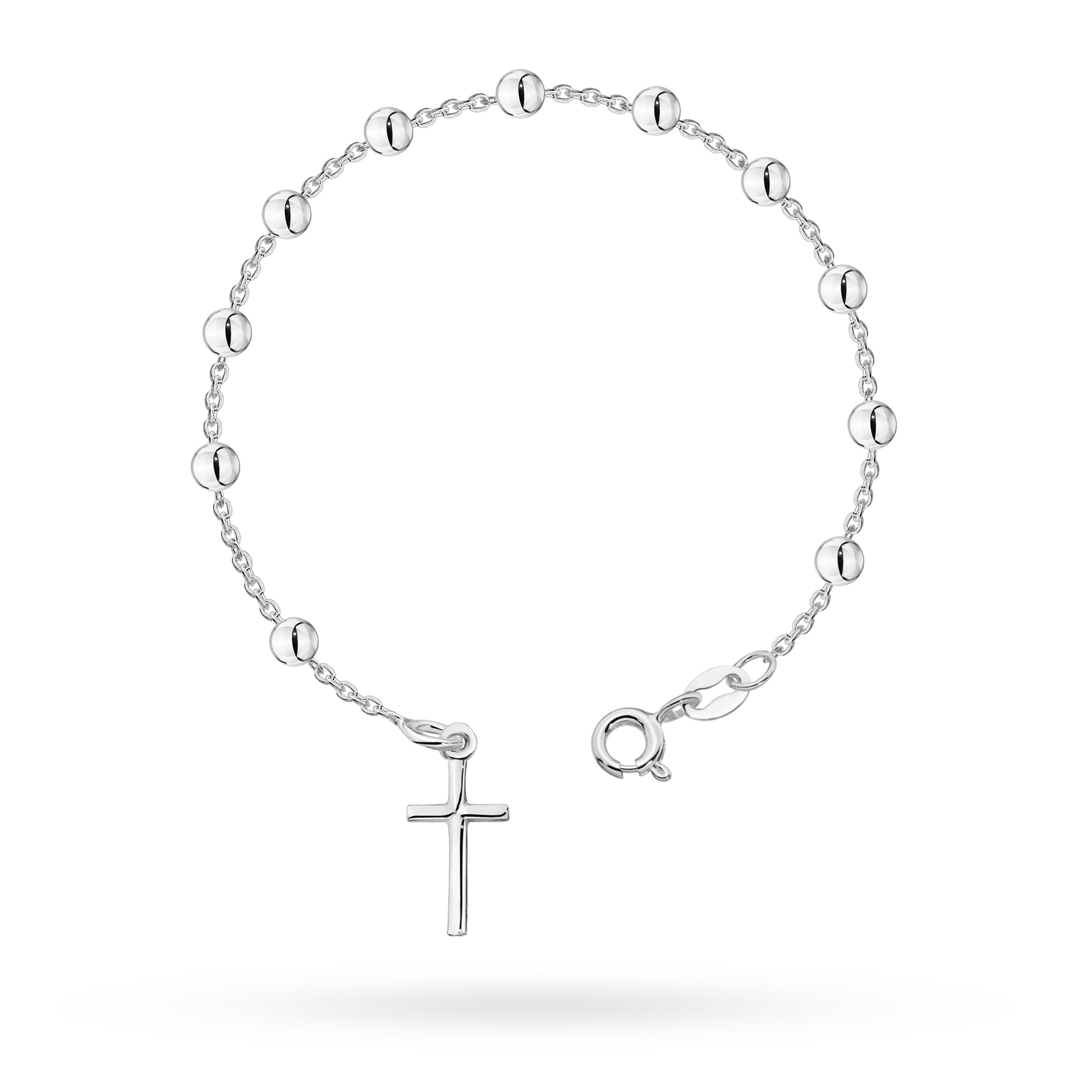Bracciale da donna e uomo in argento 925 rosario con croce – bracciale in filigrana catena ad ancora 18 cm, gioiello religioso regalo per comunione