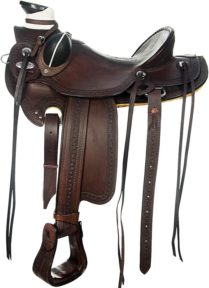 HILASON Western Horse Wade Saddle American Leather Ranch Roping Dark Brown | Hand Tooled & for Horses