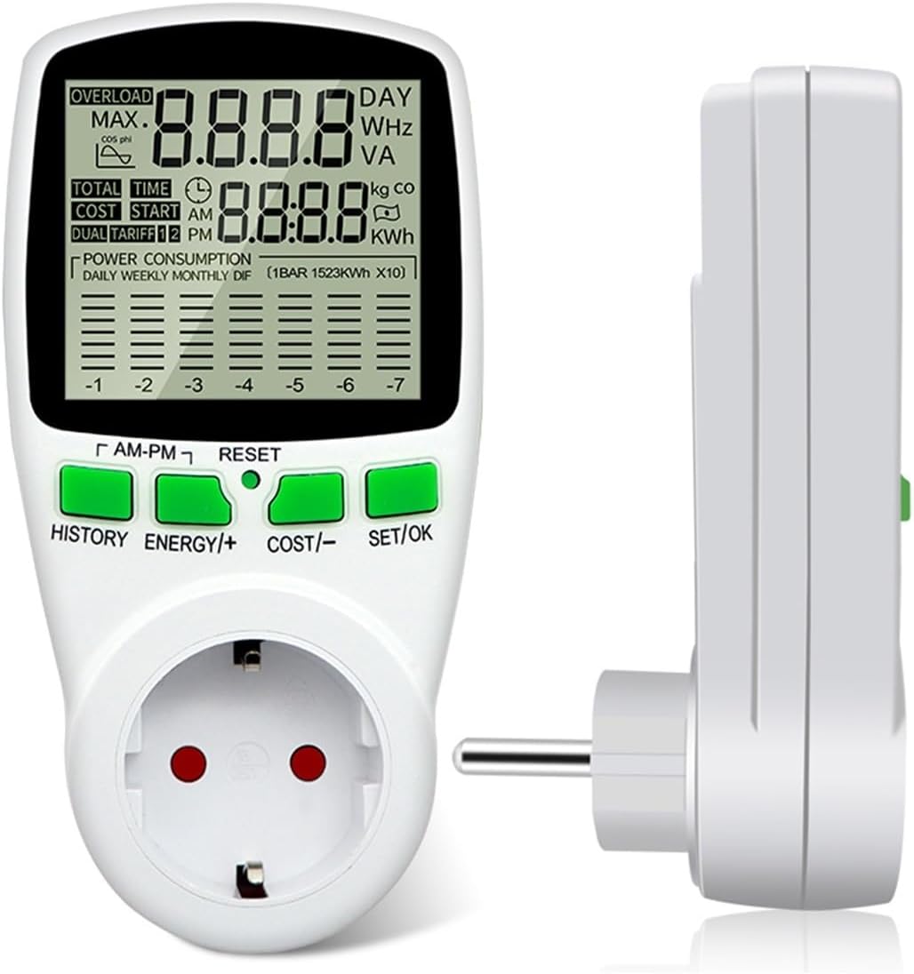 220V AC EU Digital Watt Meter LCD Power Meter Socket Watts Kilowatt Hour Energy Meter Connector Measurement Socket Power Analyzer(V016 EU)