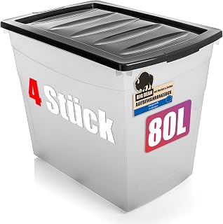 BigDean 4x 80 L Aufbewahrungsbox mit Deckel groß Budget Line Plastikbox mit Deckel