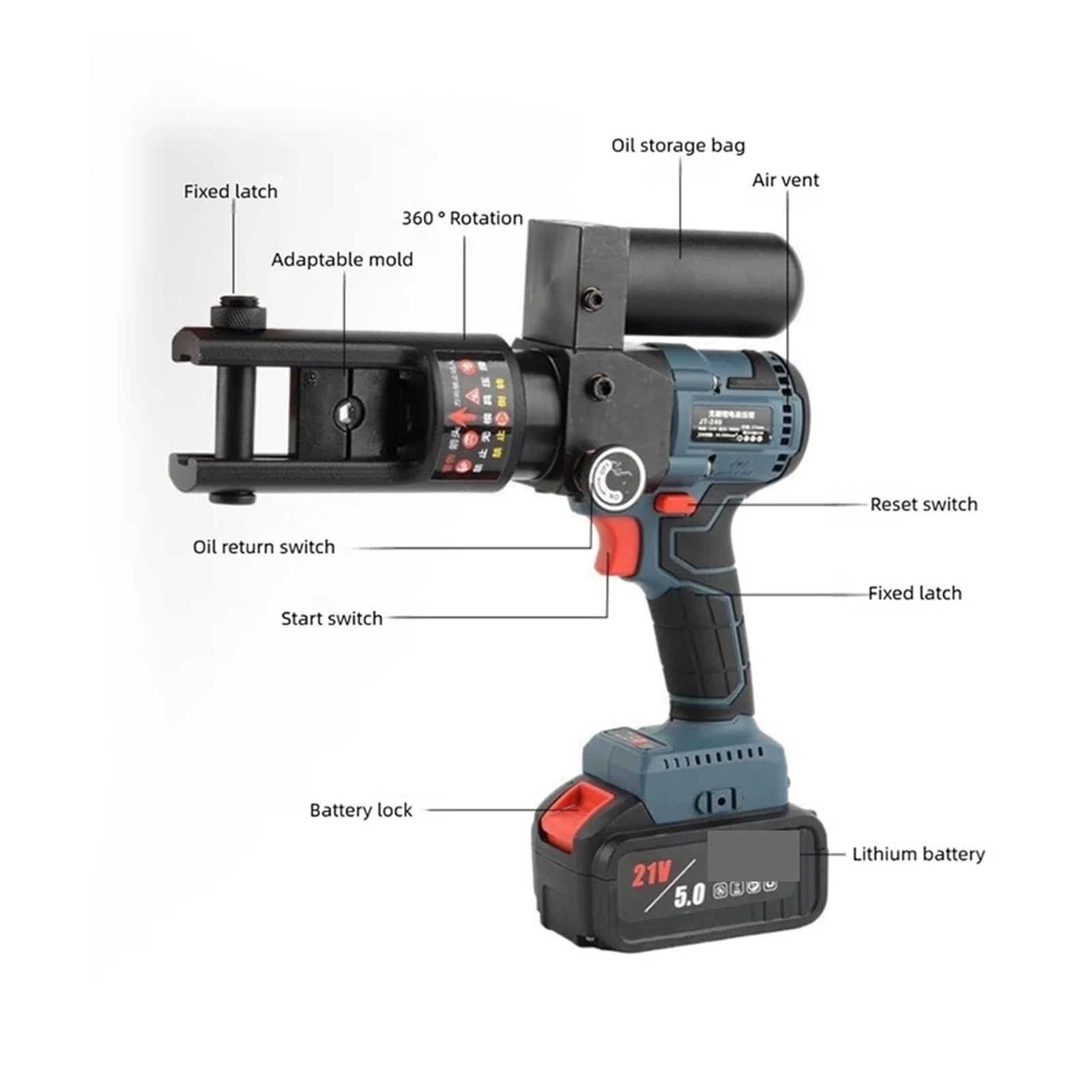 Pinza A Crimpare Idraulica Elettrica Da 10-240 Mm² A Ricaricabile 21 V Strumento For Cavi In ​​rame/alluminio Controllo Preciso(SL-240)