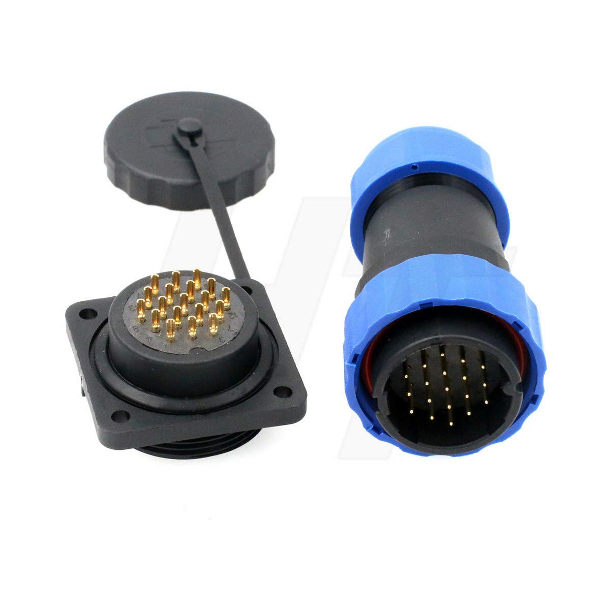 HangTon HE29 19-poliger wasserdichter Stecker Industriestrom Kunststoff IP68 Rundstecker Buchse Panel Buchse 4 Schrauben (19 Pin 5A 250V)