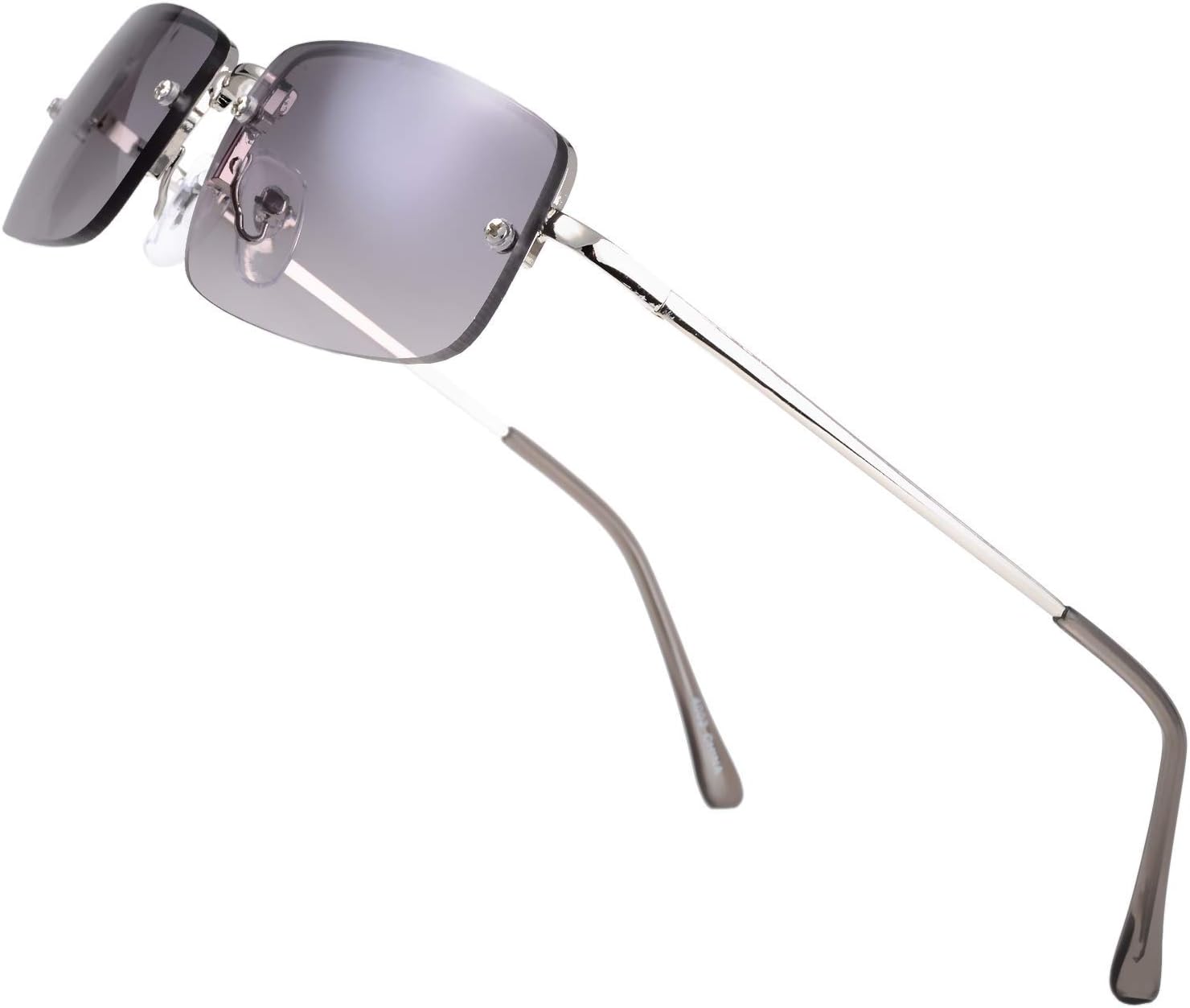 The Fresh Minimalist Small Rectangular Sunglasses Clear Eyewear Spring Hinge – Gift Box Package (203-Silver, Gradient Grey, 51)