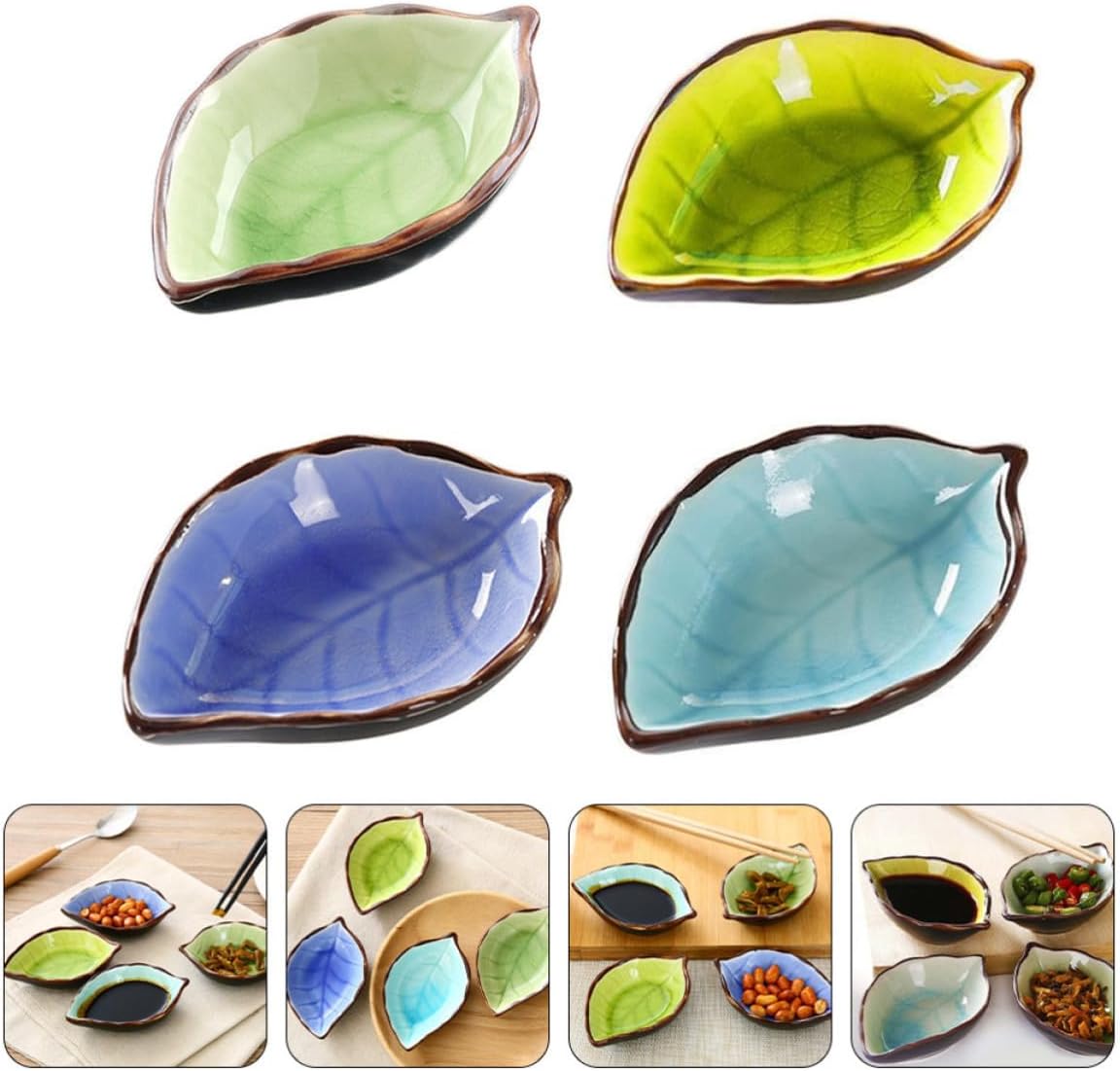KICHOUSE Ceramic Leaf Vinegar Holder 4pcs Creative Seasoning Dishes