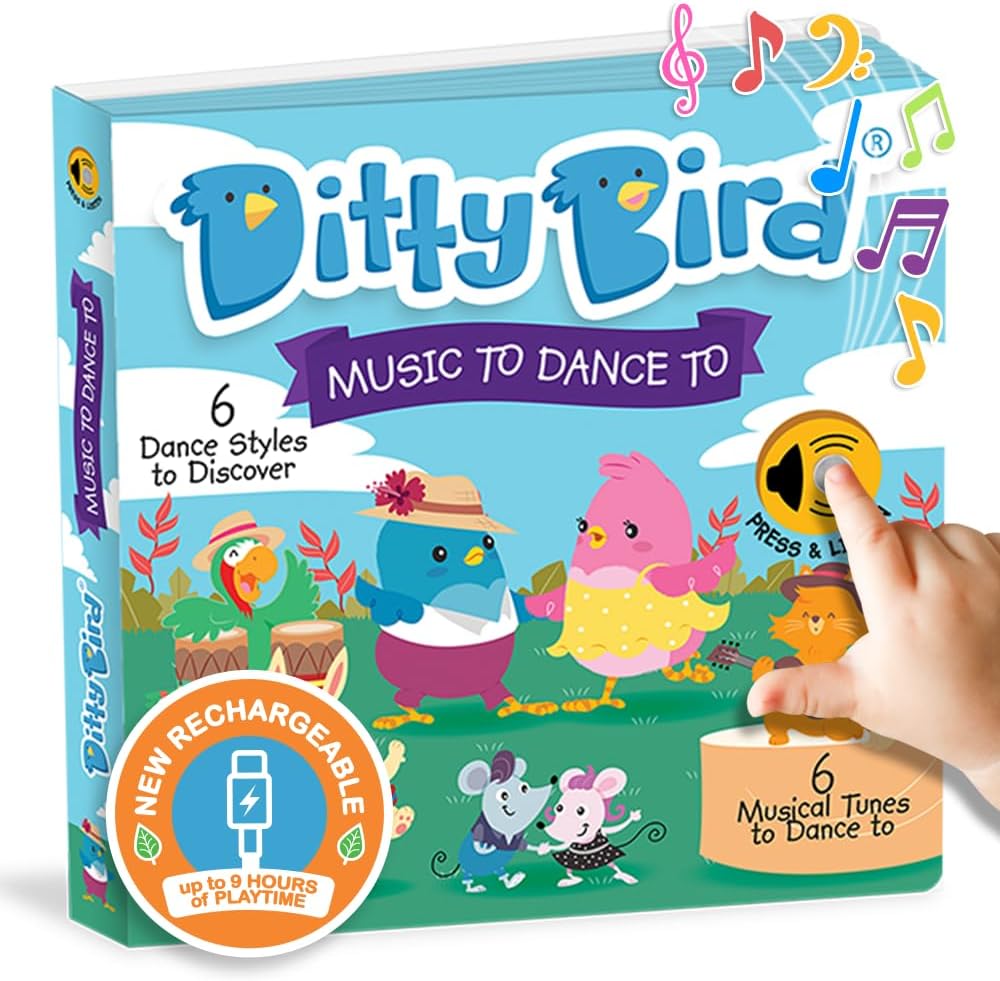 Ditty Bird Musical Books for Toddlers | Electronic Sound Book Dance Edition | Fun & Interactive Toddler Books for 1 Year Old to 3 Year Olds | Sturdy, Sensory Talking Book for Children