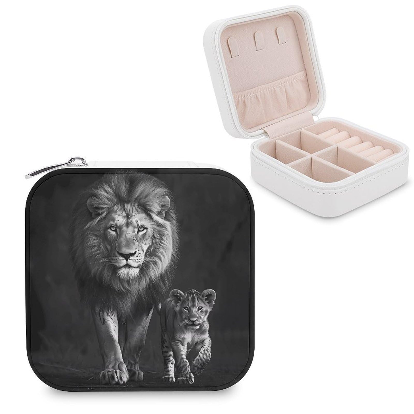 CUTJMDNGH Black And White Animal Lion Jewelry Box for Women Jewellery Case Organizer Storage Boxes Craft