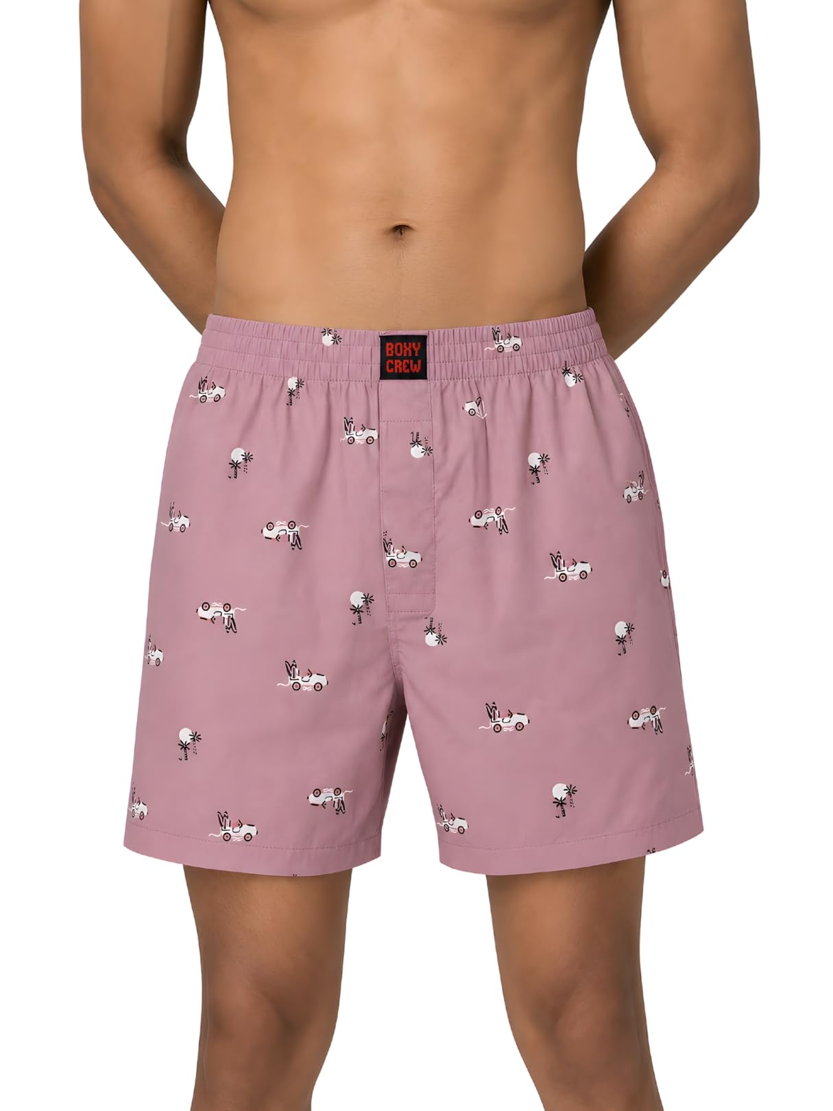 boxy crew Men's 100% Cotton Printed Boxer Shorts with Dual Side Pockets, Fabric-Covered Elastic Waistband and Classic Woven Fit for Lounging, Nightwear & Homewear - Pink, Style MBX028-picture-17