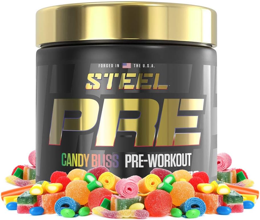 Steel Supplements PRE-Workout| Clean Energy | Intense Focus | PH Balanced Creatine | Antioxidant | Increased Pump | 30 Servings (Candy Bliss)