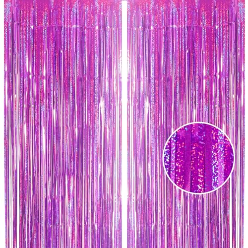Cortinas De Oropel, Morado Con Purpurina, 1 X 2,5 M, Telón De Fondo Para Fiestas Y Fotos, Decoración De Cumpleaños, Escuela, Graduación, Despedida De Soltera, Fiestas De Chicas, Morado, 2 Unidades