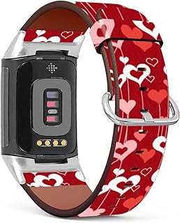 Mingdao Compatible with Fitbit Charge 5, Patterned Leather Replacement Band, (Love Hearts Pattern-Wb05)