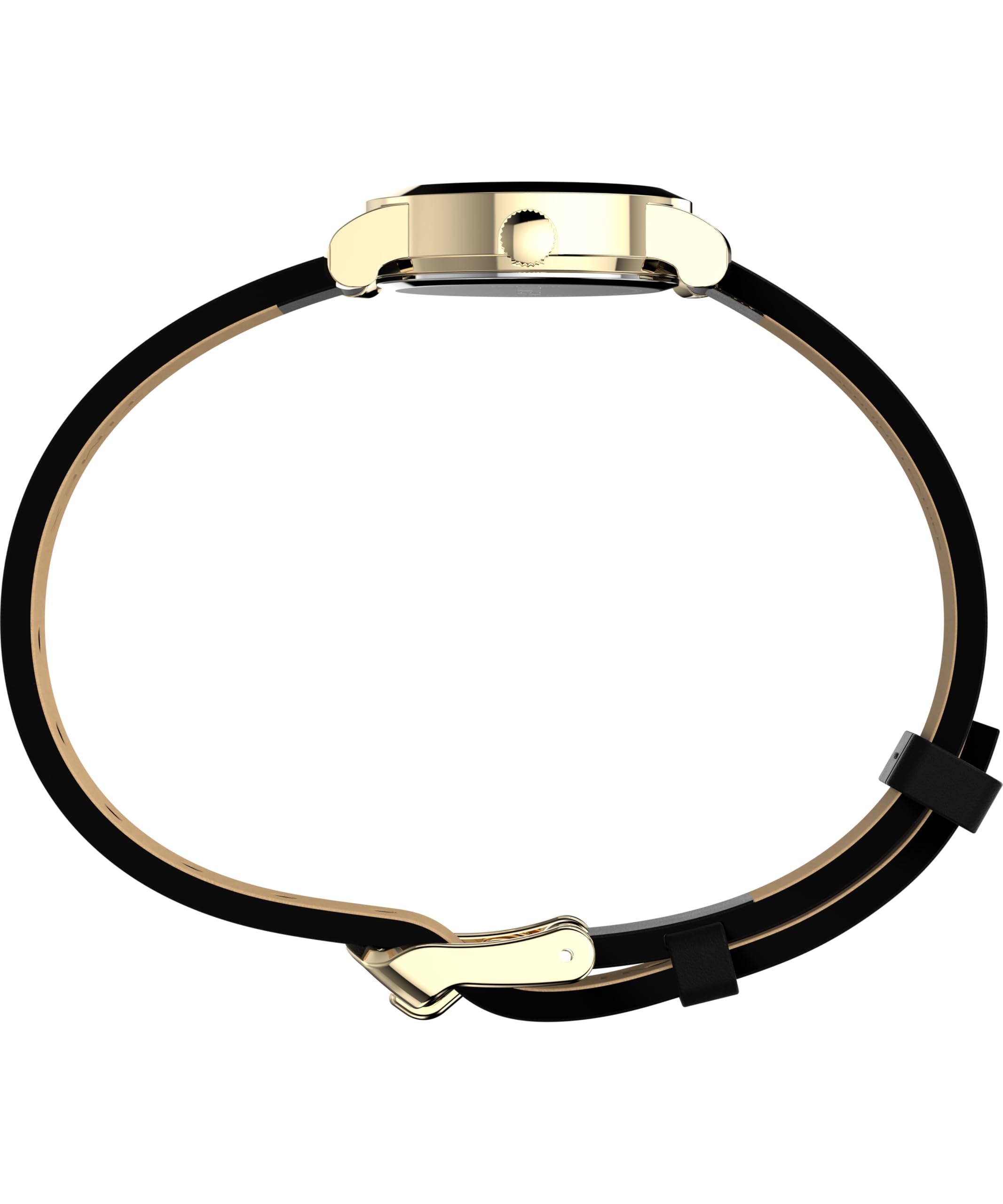 Timex Main Street Damen-Armbanduhr,18 mm, schwarzes Lederarmband, Perlmutt-Zifferblatt, goldfarbenes Gehäuse TW2W82600