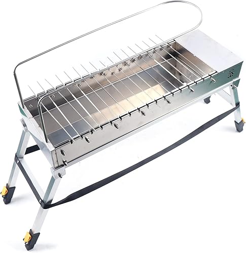 Miniatura 7 de Parrilla de carbón eléctrica USB, parrilla giratoria automática de acero inoxidable plegable con 17 varillas de asado para acampar al aire libre,