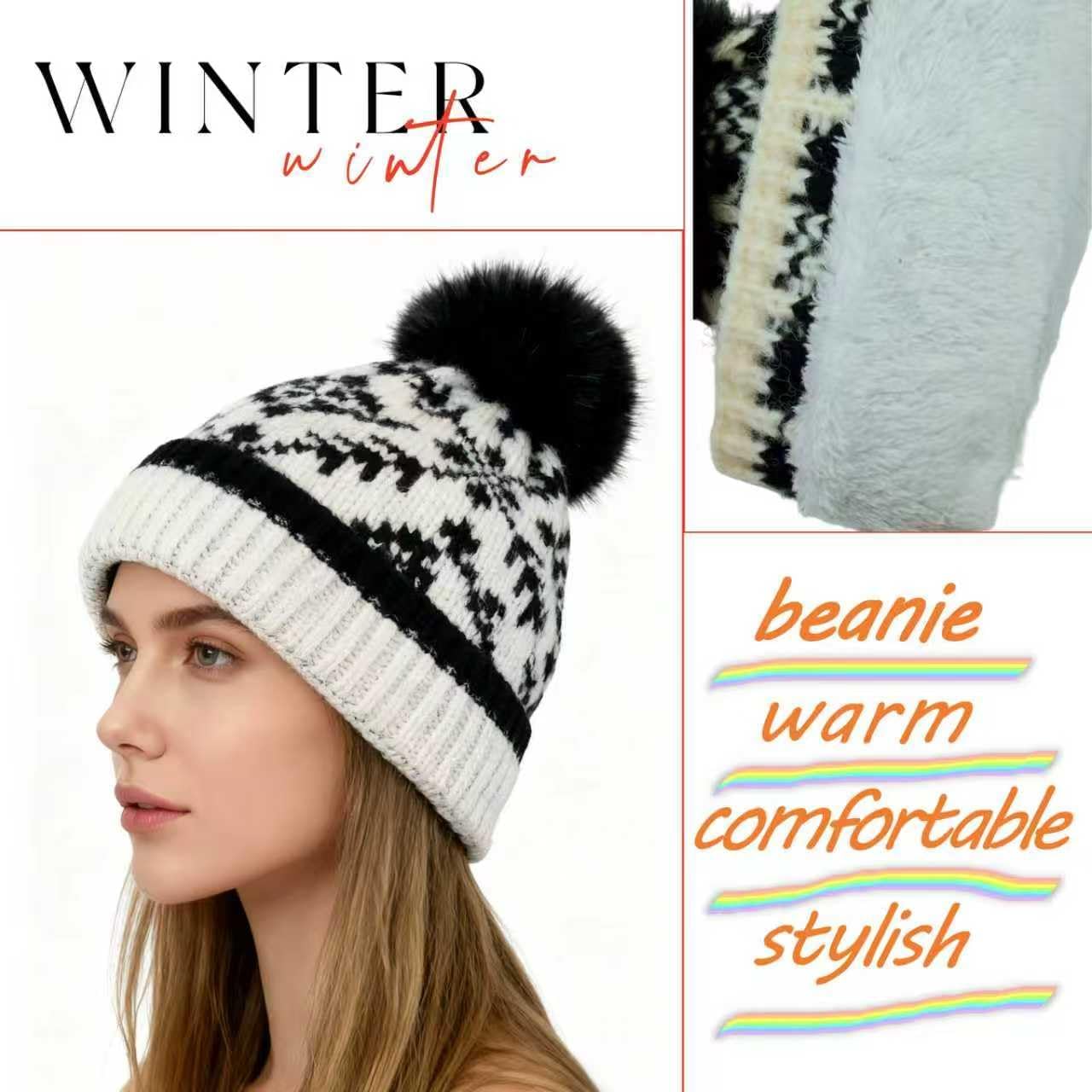 Women's Winter Beanie Hat -Cashmere Inner Layer Chunky Knit Pom-Pom Stocking Cap for Women Cold Weather - Image 3