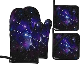 Ensembles de 4 Mitaines de Four et Porte-Pots,Taurus Constellation avec étoile Triangulaire,Gants de Barbecue avec Coussins Chauffants résistants pour la Cuisine,la Cuisson,la Cuisson,Les grillades