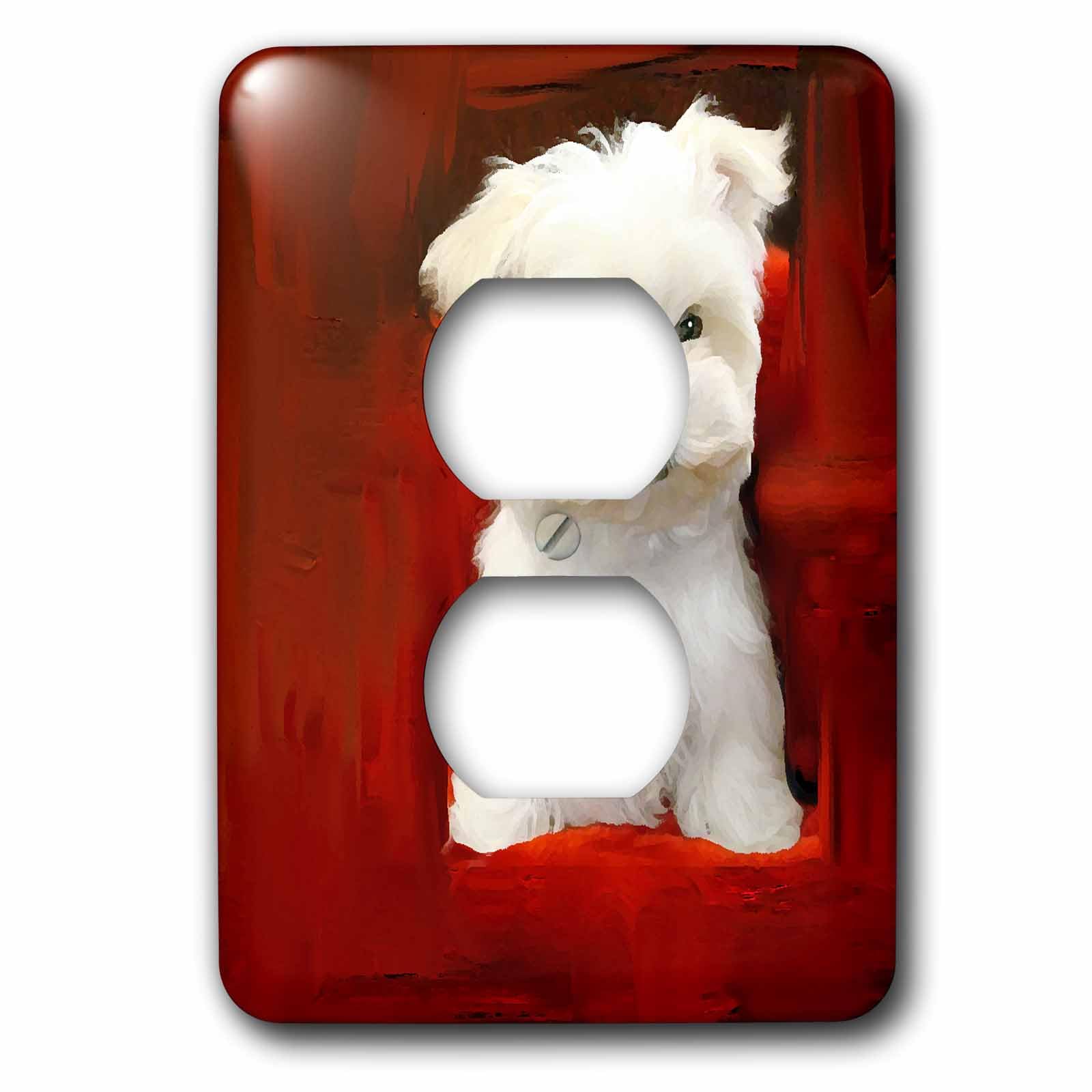 Cachorro maltés interruptor decorativo de 2 tapas de enchufe de pared para el hogar