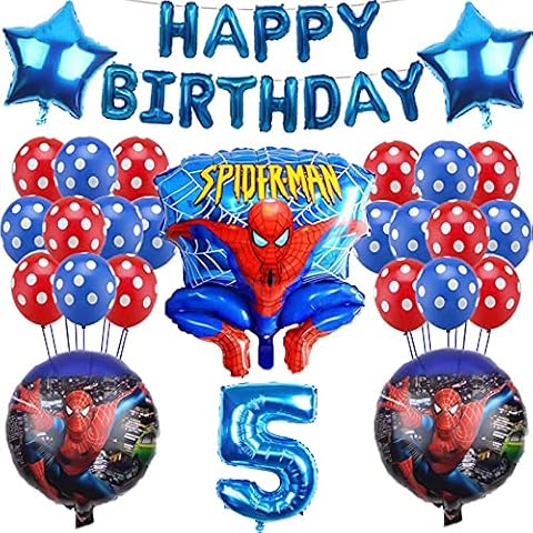 Yisscen 5 Year Old Super Hero Balloons, Birthday Decoration Set, Balloons, Birthday Banner, Party Accessories, for 5 Year Old Boys and Girls, Spiderman, Decoration Supplies for Kids Cover