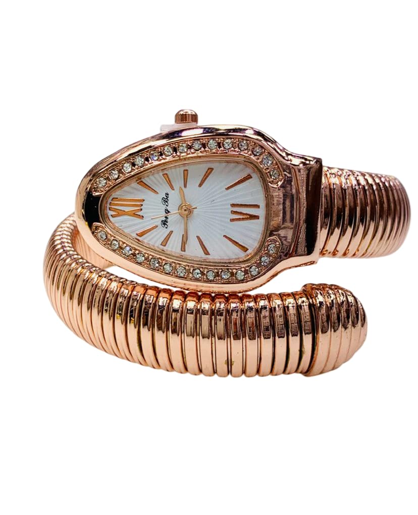Snake Design Bracelet Watch, Rose Gold, Crystal-Studded Triangle Dial, Ladies Fashion Wristwatch-image-38