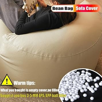Bean Bag Chairs Cover for Adults Cover Faux Leather Chair Set No Filling Corner Pouf Ottoman Footrest Fllor Seat Beanbag Sofa(Orange,Single)