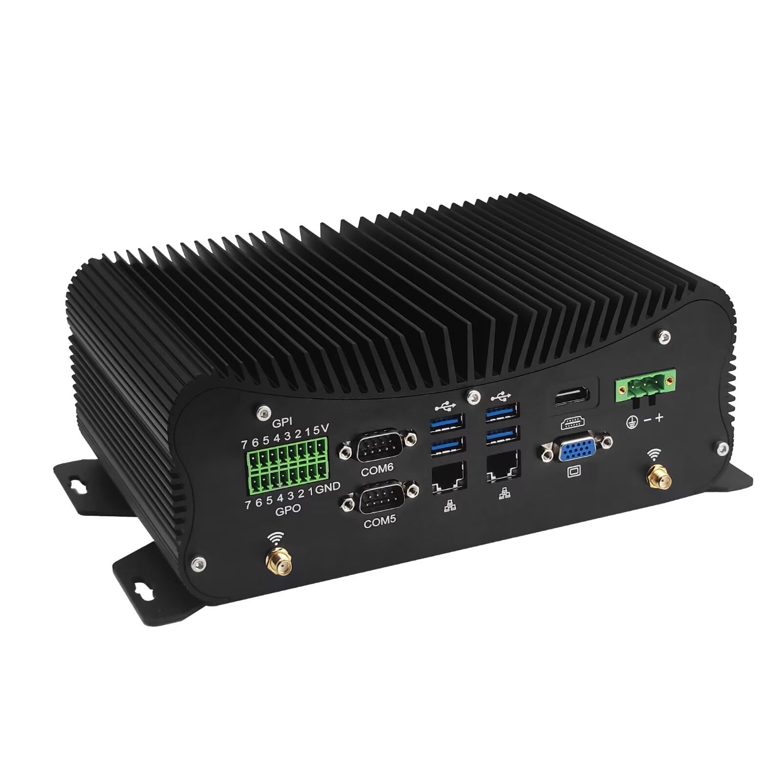 SJRC Przemysłowy mini PC Core i5-10310U bez wentylatora, DDR4 Barebone NO RAM/SSD/OS, 6 RS232/485 COM, Gbe LAN, 6 USB, GPIO, WiFi/BT, obsługa Win/Linux, 9-36V 3pin DC