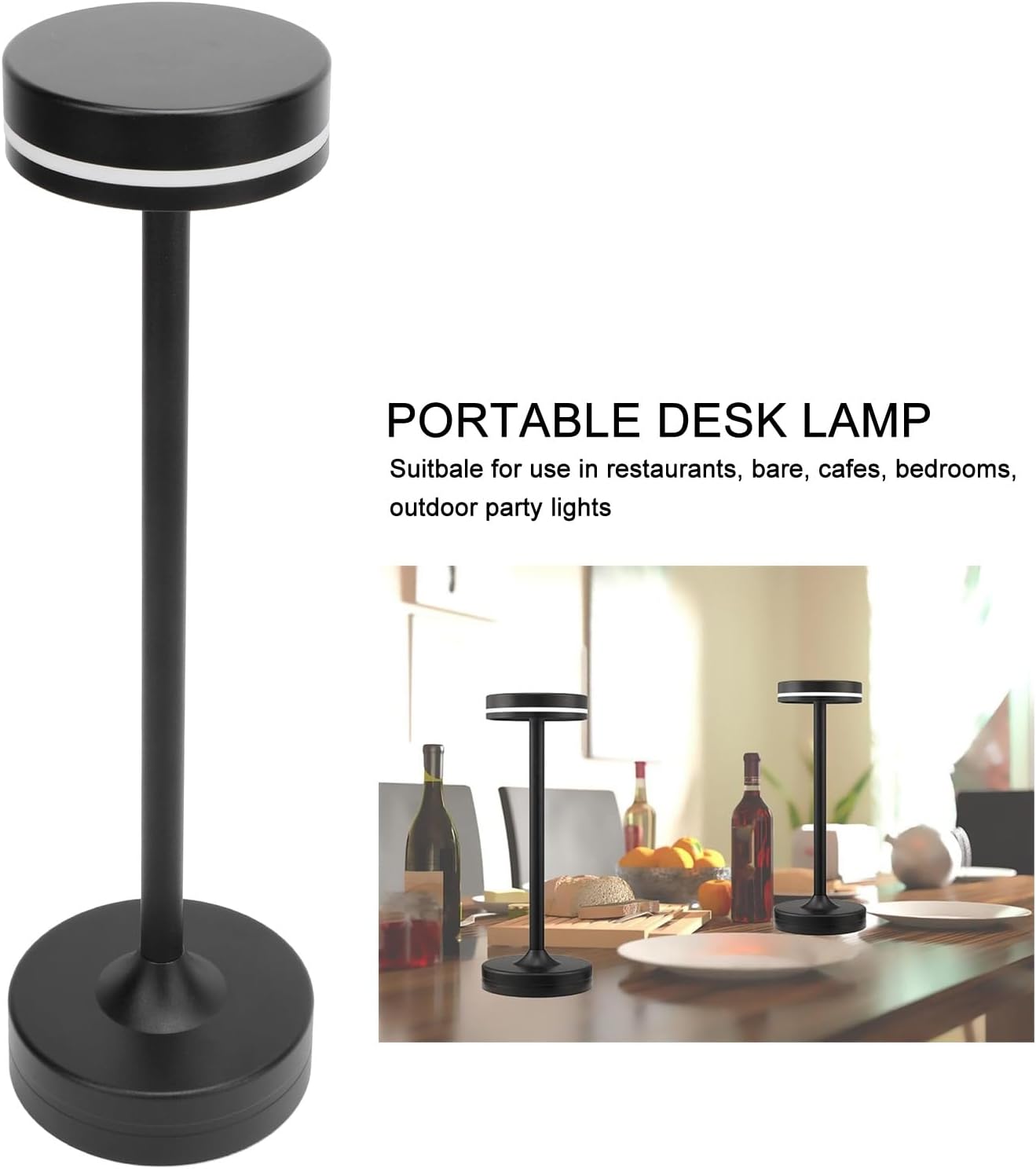 Small Cordless LED Table Lamp, 2000mAh Rechargeable Lamps, Portable Touch Sensing 3 Color Stepless Dimmable Bedside Night Lamp for Bedroom Dorm Office