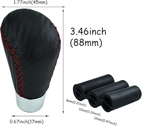 Miniatura 4 de Pomo de palanca de cambios de cuero para la mayoría de vehículos automáticos manuales y automóviles (costuras rojas)