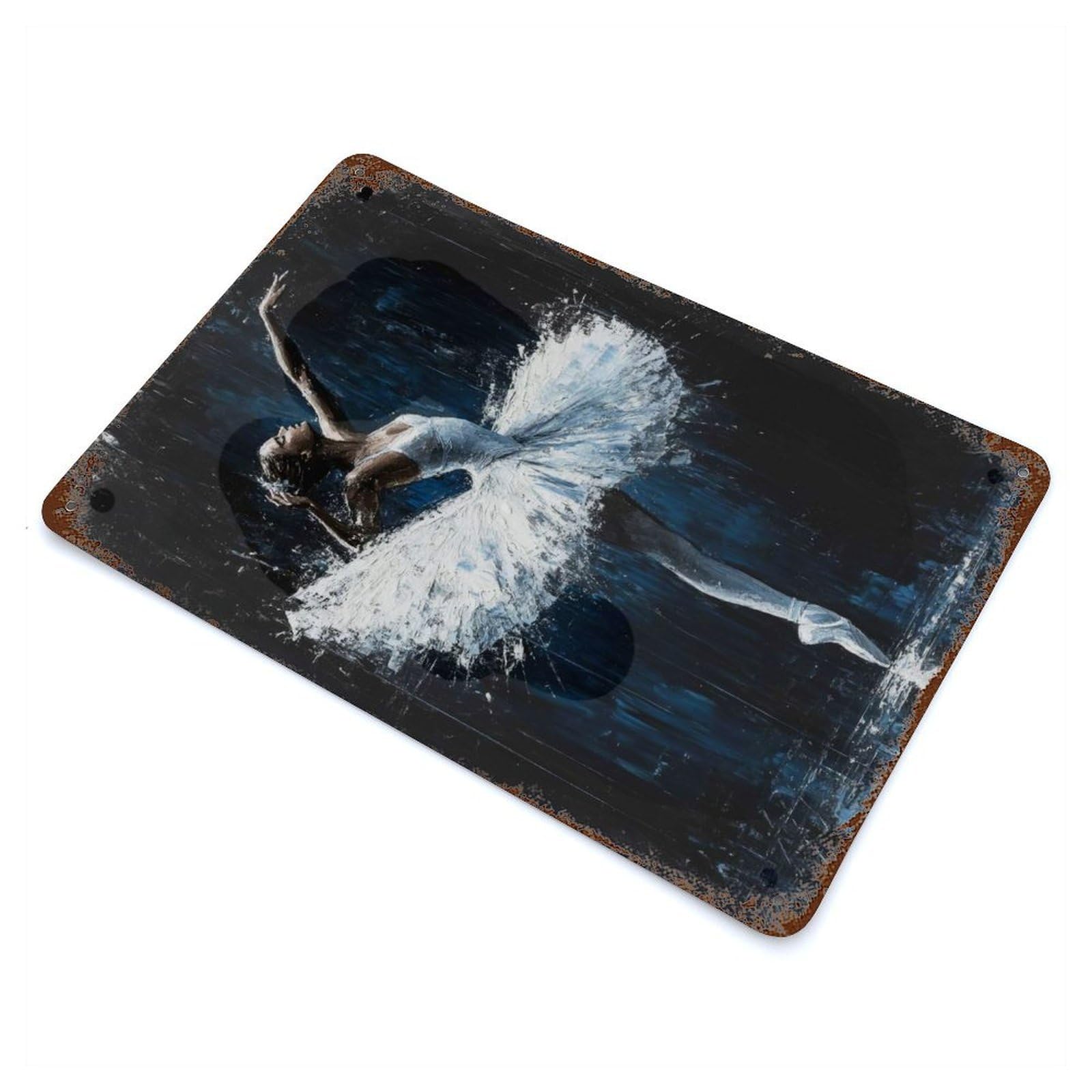 Rust Effect Ballerina Modern Distressed Metal Wall Sign 11.8"x7.9", Decorative Metal Wall Art for Living Room, Hallway And Home Decor