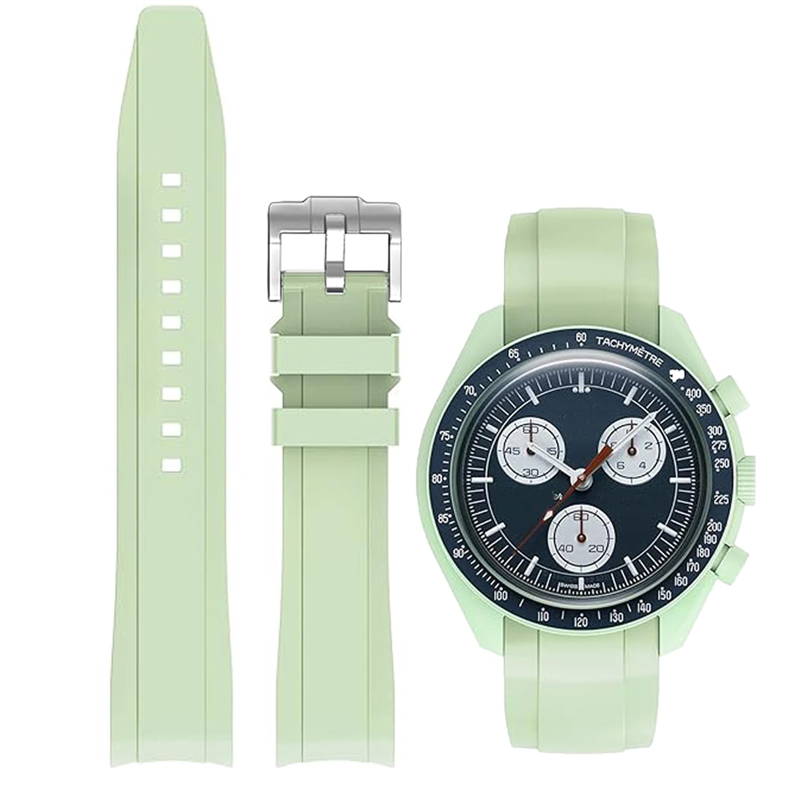 Bands for MoonSwatch Watch Curved end No Gap,Premium Silicone Rubber Watch Strap 20mm Compatible with Omega X Swatch Moonswatch,Universal Curved End 20mm 22mm Replacement Band for Men Women