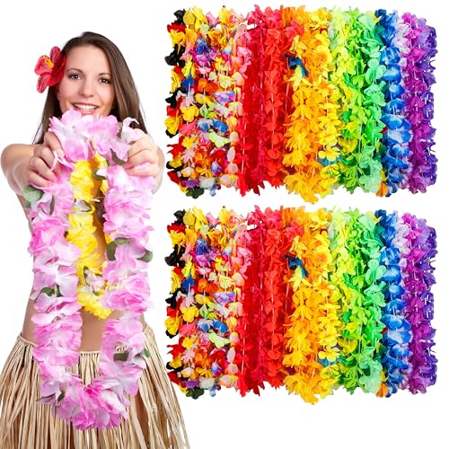 AMAZING TIME 100 Count Hawaiian Lei Bulk, Tropical Luau Hawaii
