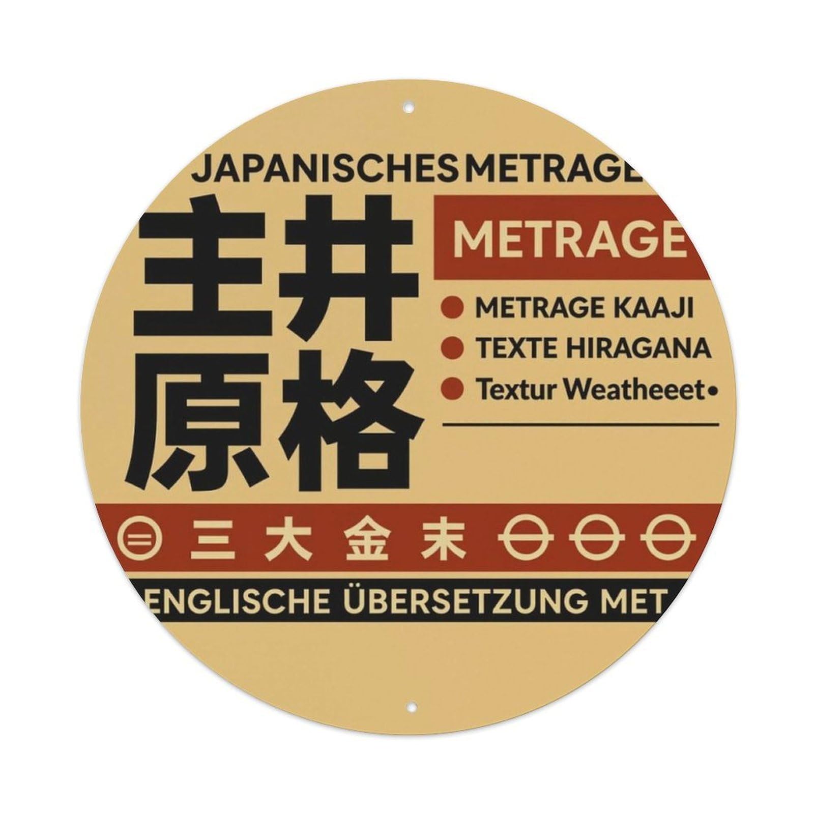 Japanese Retro Text Style Round Decor Sign Vintage Aluminium Metal Sign, Retro Wall Decor for Home, Bar, Garage & Farmhouse 20x20cm