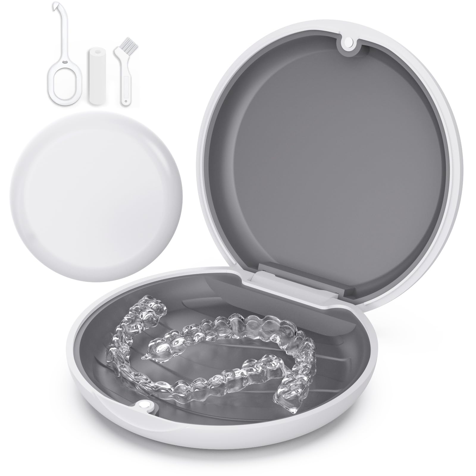 VCAREU Retainer Case, Slim Aligner Case Compatible with Invisalign, Cute Retainer Box with Silicone Pad, White