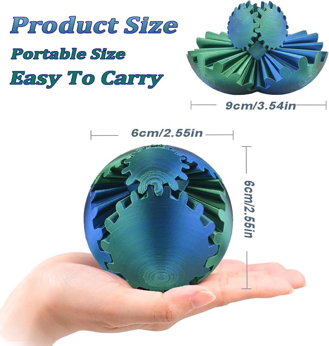 3D Printed Rotating Gear Ball, 3D Printed Stress Relief Toy, Stress Balls for Adults and Kids Gear Sphere Fidget Toys - Image 2