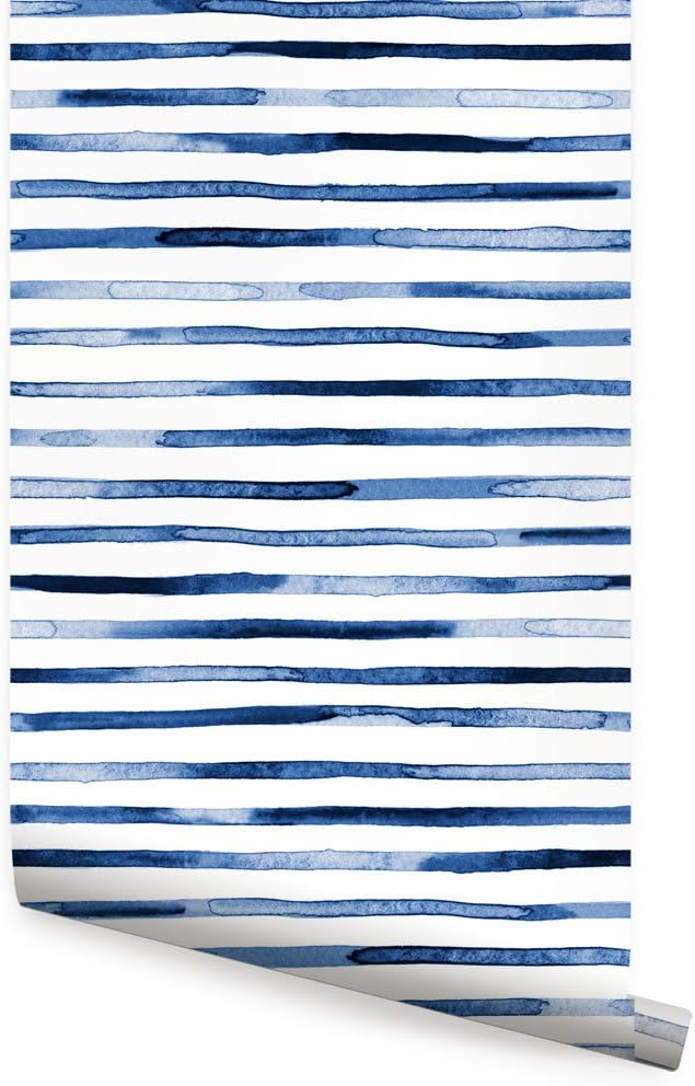 Simple Shapes Watercolor Stripes Wallpaper - Black & White - Peel and Stick (Single Sheet 2ft x 9ft)