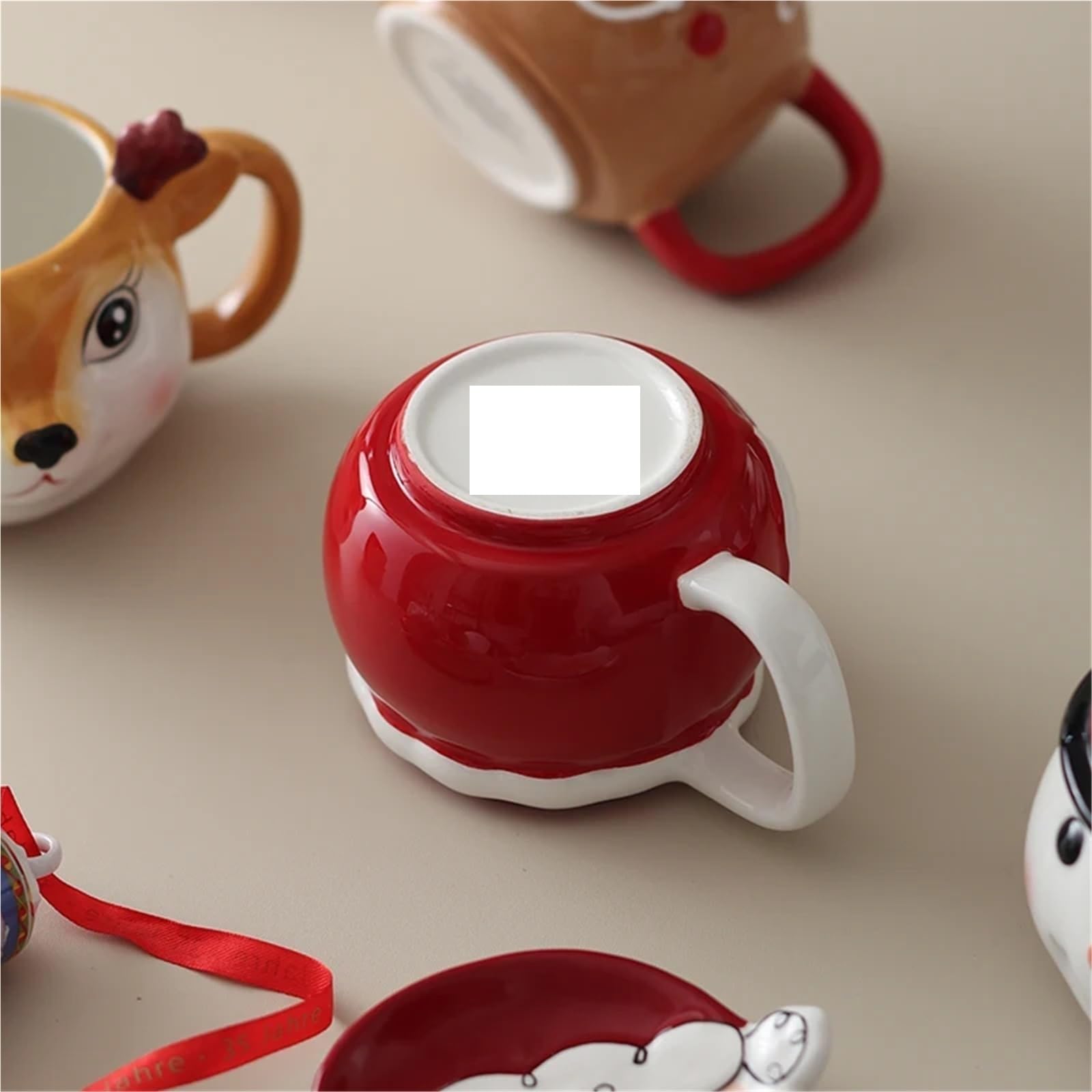 Taza de café de Papá Noel de dibujos animados, tazas apiladas de cerámica, tazas lindas de muñeco de nieve Para Boda(Red)